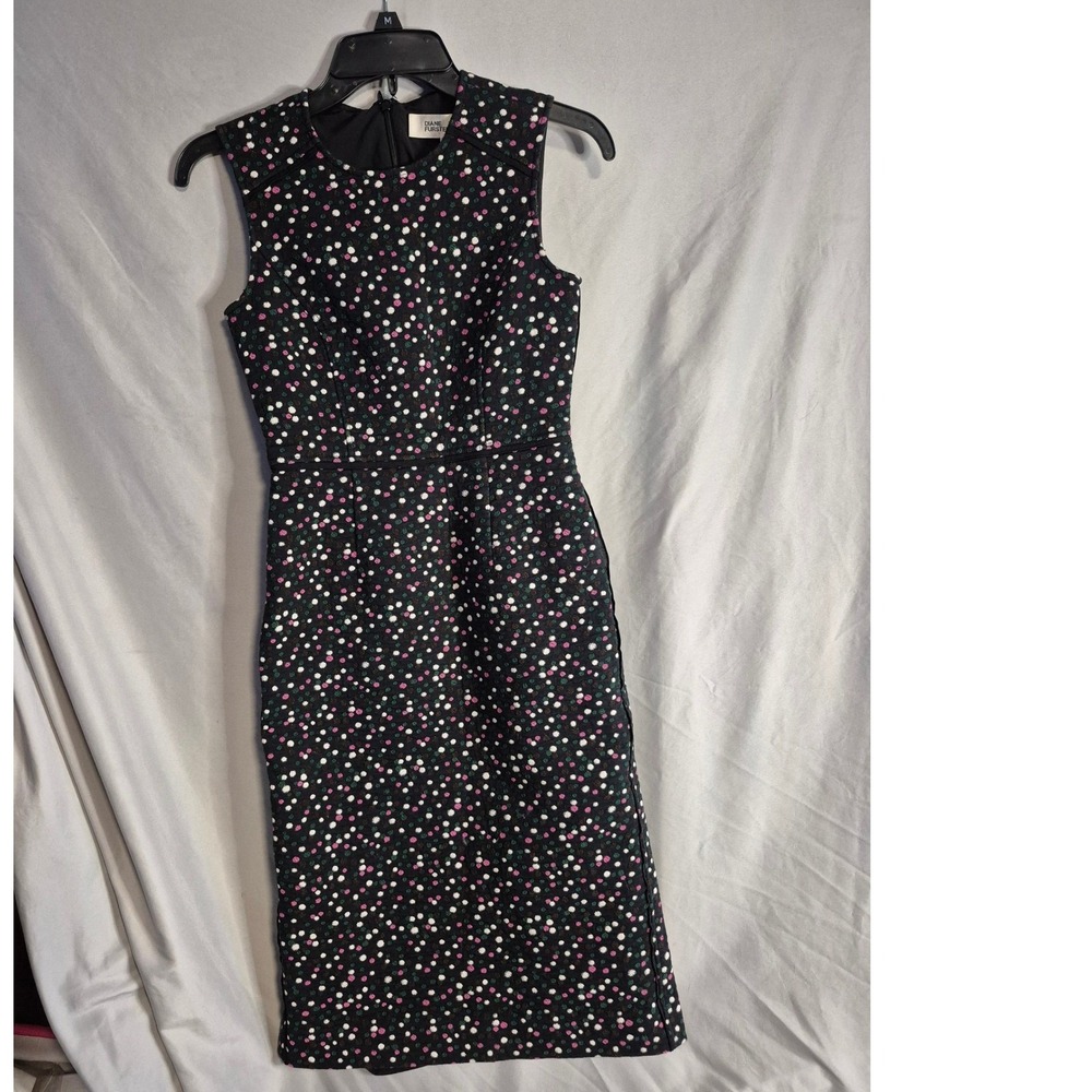 Diane von Furstenberg Dress Size 0 Black Pink White Polka Dot Sleeveless